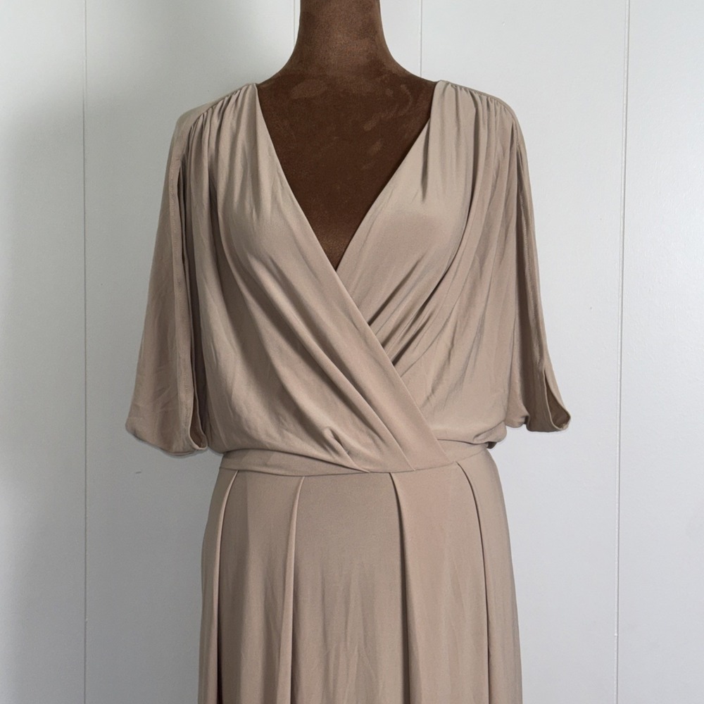 V-Neck Tan Women Long Sleeve Kohkoh Maxi Dress Size 1  Elegant Classy New